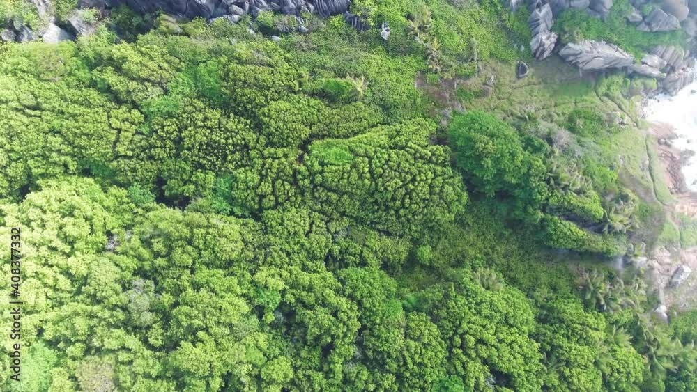 La Digue, Seychelles Island. Amazing aerial view of beach and ocean from a drone La Digue, Seychelles Island. Amazing aerial view of beach and ocean from a drone