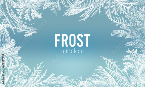 Tela Frost ice window pattern, winter Christmas design frame, fresh cool hand drawn c