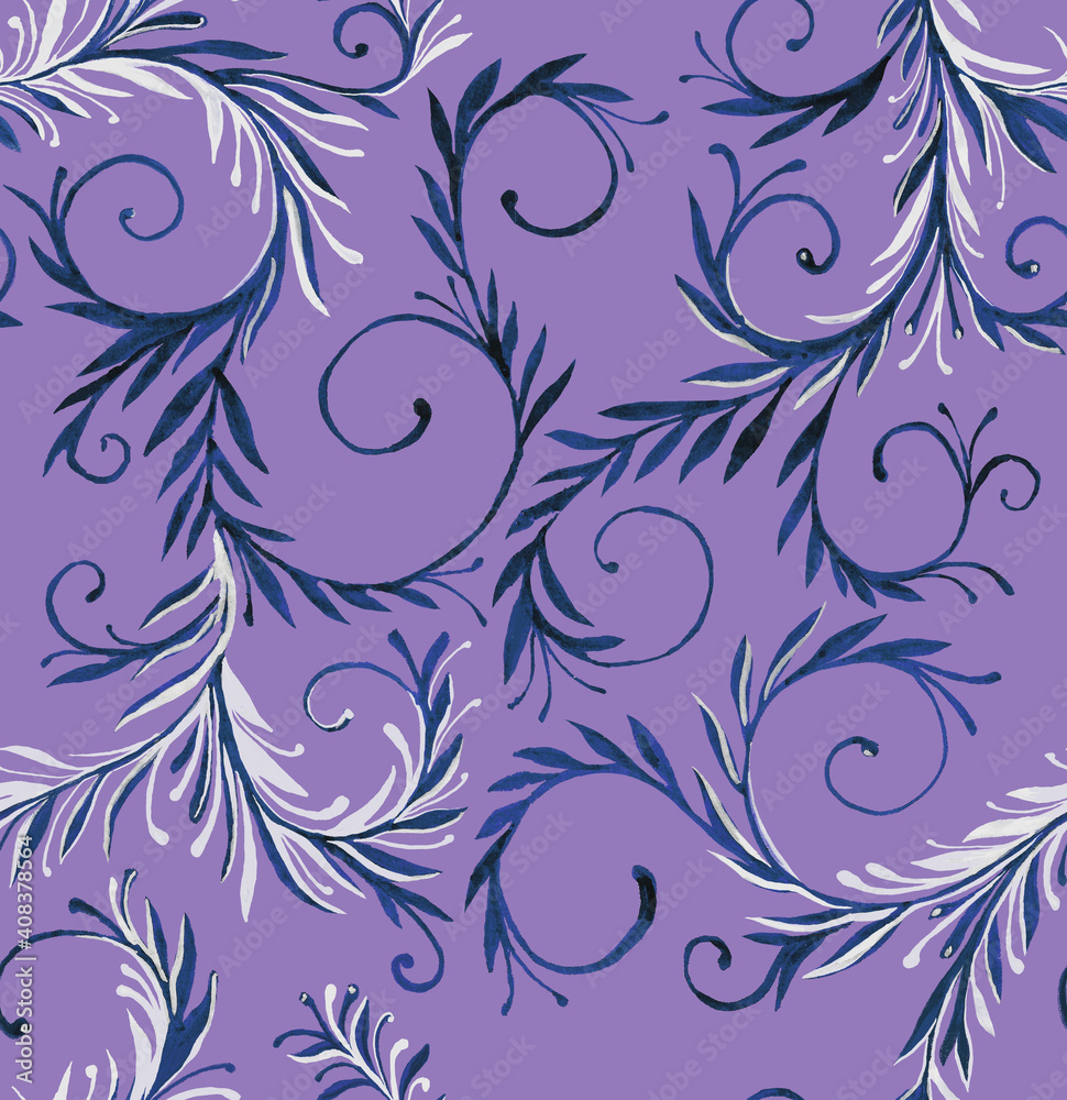 Seamless hand drawn ink pattern in blue and purple colours Seamless hand drawn ink pattern in blue and purple colours