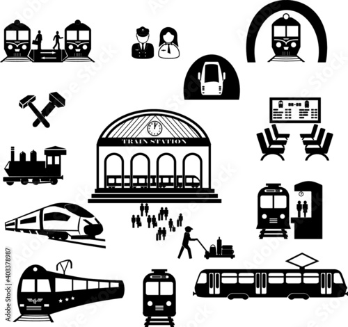 Railway Station With People Passengers Going Off Train Holding Bags Transport And Transportation Concept Vector Illustration
