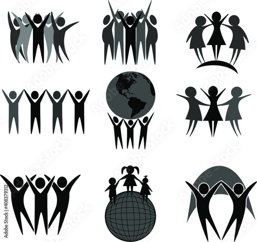 Network of people around the globe on a white background. Friendship of the people of all world  vector.