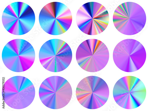 Circle radial metallic gradient web elements vector set.