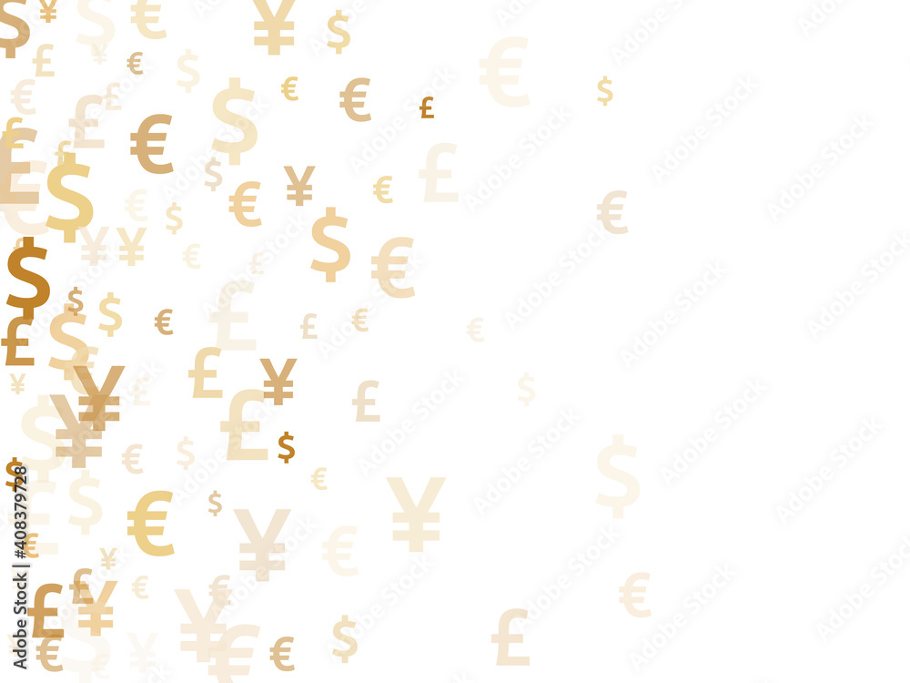 Euro dollar pound yen gold symbols flying currency vector illustration. Commerce pattern. Currency
