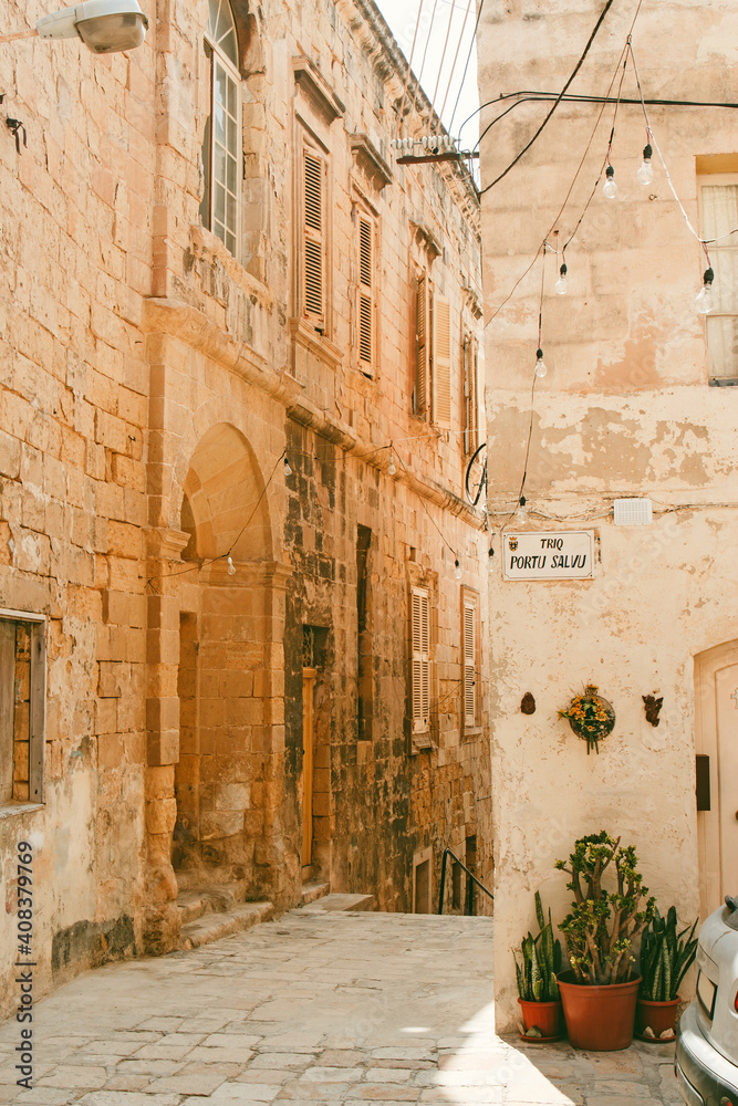Beautiful narrow street in Senglea, Malta.