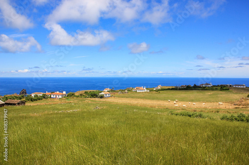 Landscape at Santa Maria island, during walking tour, Atlantic ocean, Azores.