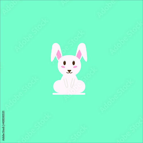 Cute bunny icon, flat style.Rabbit on white background. 