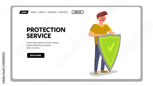 Protection Service Worker Holding Shield Vector Illustration
