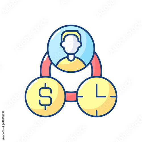 RFM analysis RGB color icon. Strategy for analyzing and estimating current value of specific customer. Understand specification. Isolated vector illustration