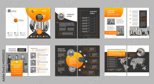 Brochure creative design. Multipurpose template, include cover, back and inside pages. Trendy minimalist flat geometric design. Vertical a4 format.