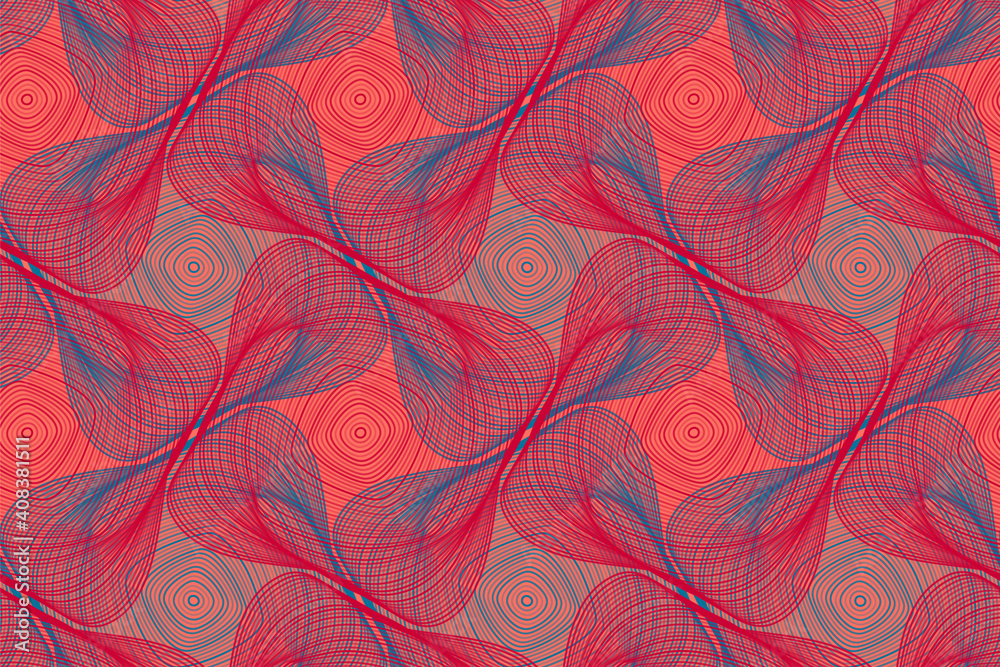 Fototapeta premium Organic lines geometric shapes optical illusion seamless pattern.