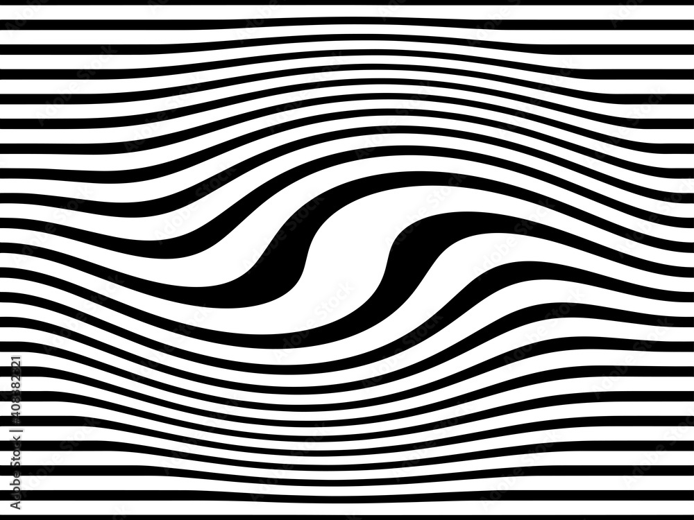 Minimal abstract black and white background. Black wavy lines pattern. Optical art, opart striped. Modern waves, geometric line stripes. vector illustration	