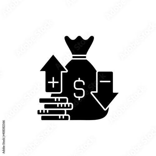 Moneyline black glyph icon. Betting on specific team for game winning. Fixed-odds gambling. Playing money line bet. Sports wagering. Silhouette symbol on white space. Vector isolated illustration