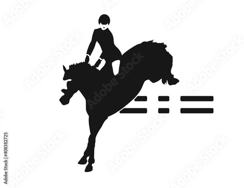 Silhouette of jumping horse with athlete. Design icons. Equestrian sport. Vector Illustration.