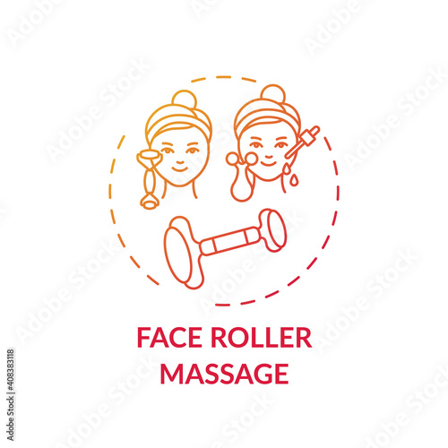 Face roller massage concept icon. At-home face care procedure idea thin line illustration. Anti-aging tool. Easing muscle tension. Increasing blood flow. Vector isolated outline RGB color drawing