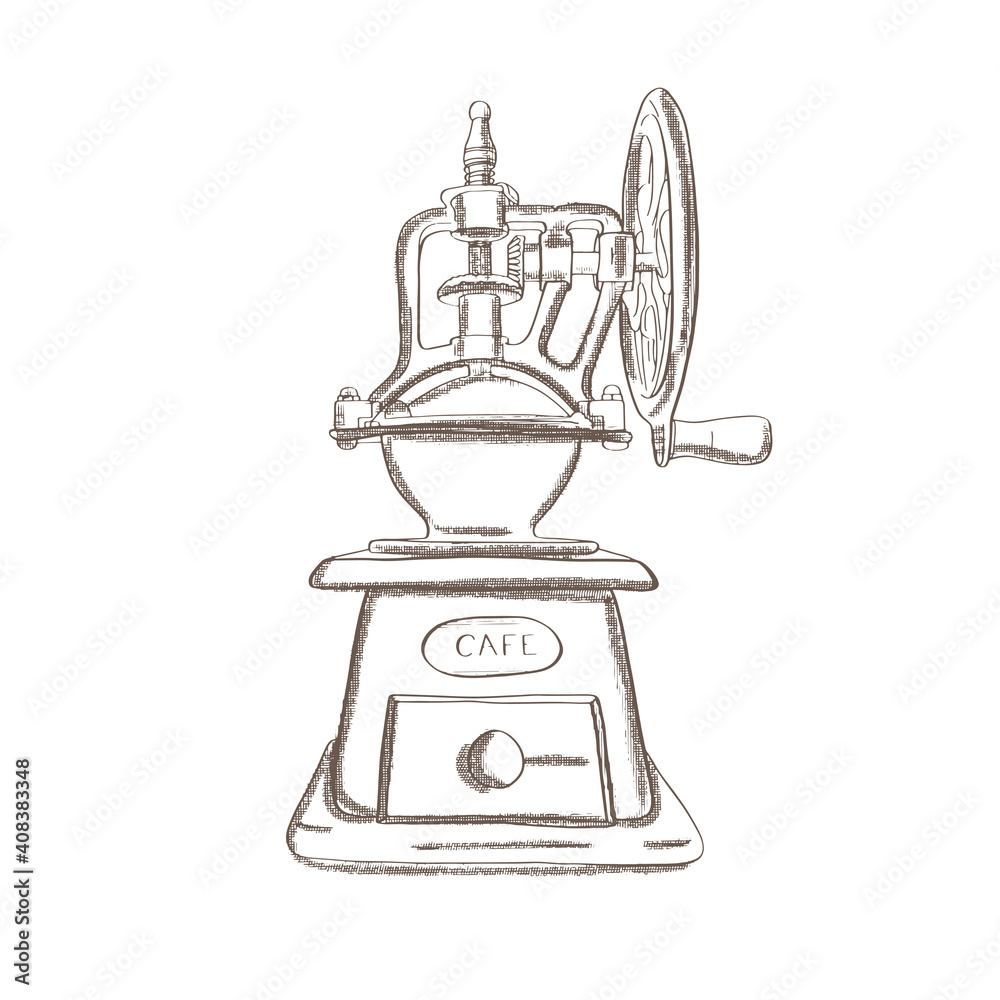 Hand sketch drawing manual coffee grinder. Hand sketch drawing manual coffee grinder.