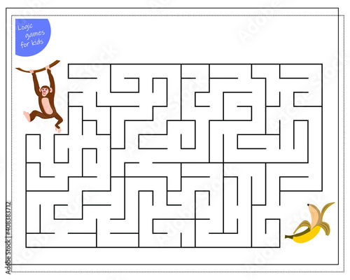 The game for children is a maze. help the monkey to get to the banana. Vector illustration isolated on white background