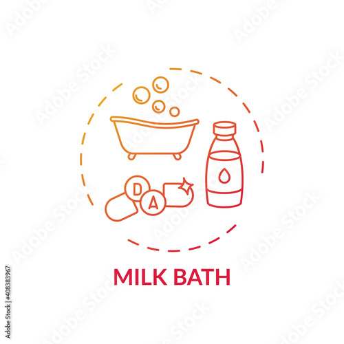 Milk bath concept icon. Home spa procedure idea thin line illustration. Milk-and-honey mixture. Hydrating skin. Eczema, psoriasis and dryness treatment. Vector isolated outline RGB color drawing