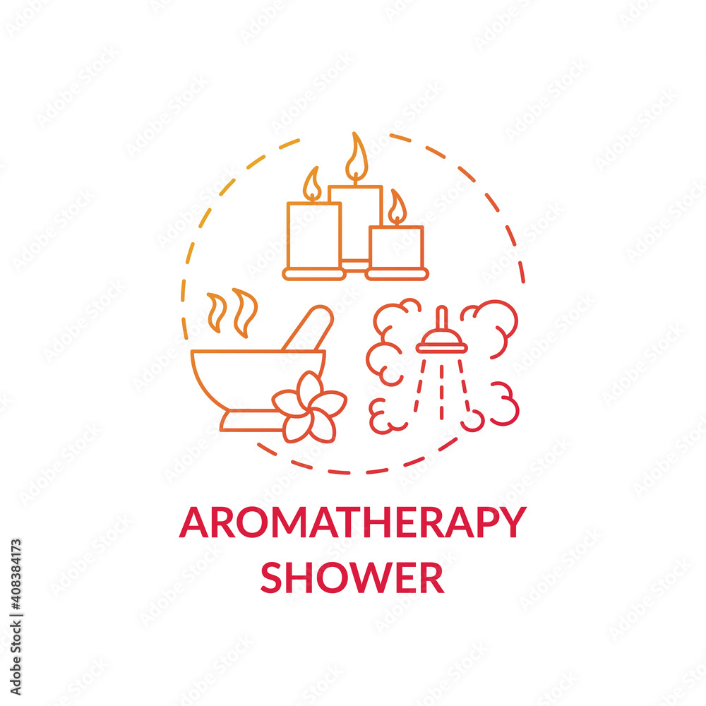 Aromatherapy shower concept icon. Home spa procedure idea thin line illustration. Headaches and migraines treatment. Alternative medicine. Reducing stress. Vector isolated outline RGB color drawing