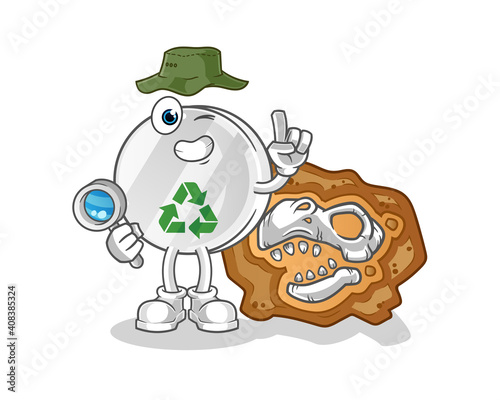 recycle sign archaeologists with dinosaur fossils mascot. cartoon vector