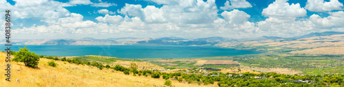 Tableau sur toile Panoramic View Of Golan Heights and the Galilee and  The Sea of Galilee,  also called Lake Tiberias, Kinneret or Kinnereth