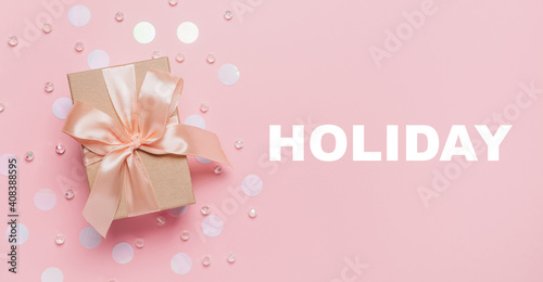 Gifts on pink background, love and valentine concept with text holiday © Daria Lukoiko