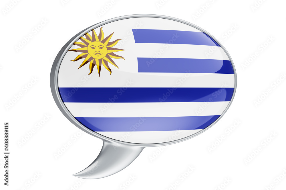 Fototapeta premium Speech balloon with Uruguayan flag, 3D rendering