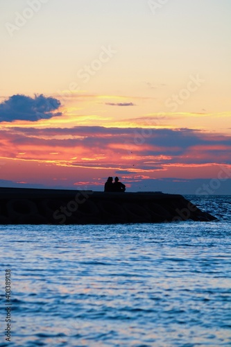 silhouette of a couple at sunset