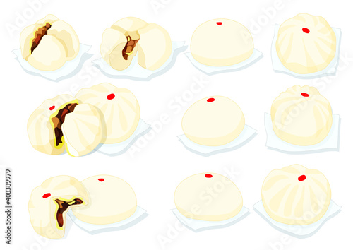 steamed stuff pork bun,and chinese cuisine on white background vector illustration