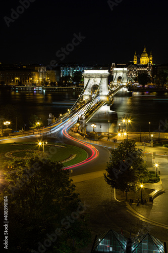 Budapest Chain Bridge at night. vertical. Architecture and travel concept.