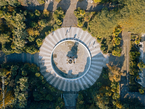 Russia, Krasnodar Krai, Sochi, Aerial view of fountain of abandoned Sanatorium Ordzhonikidze photo