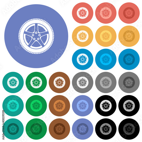 Car wheel round flat multi colored icons photo