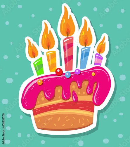 Sticker with birthday cake and candles