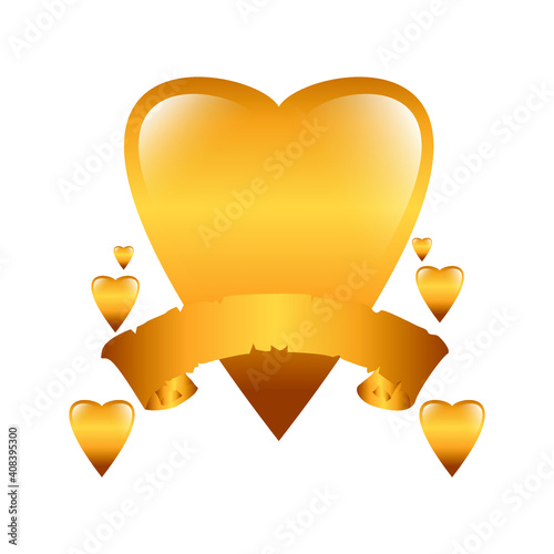 Golden color 3D Abstract heart shape love for your Valentine's Day 