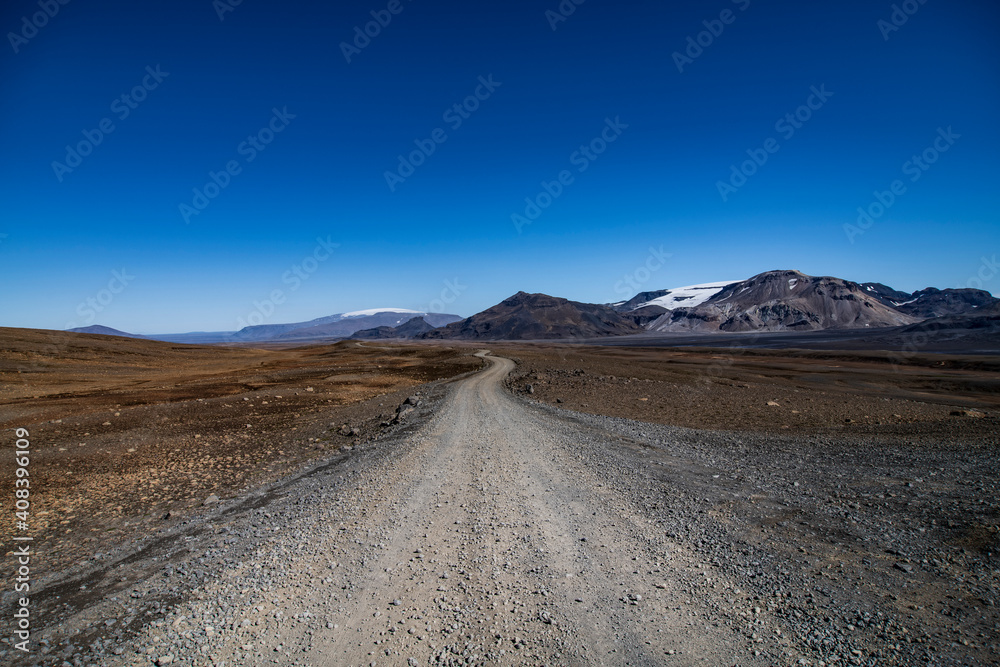 Kaldidalur dirt road 550 against mountain and clear sky Kaldidalur dirt road 550 against mountain and clear sky