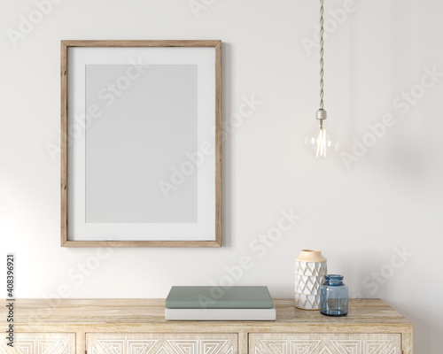 Frame Mockup interior with a poster, wooden chest of drawers …