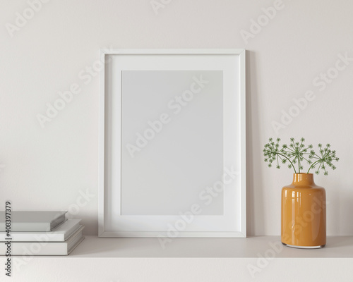 Εκτύπωση καμβά Interior Frame Mockup with a glass vase and books