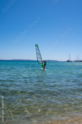 Summer vacation in France on Mediterranean sea, watersport activities in sunny day