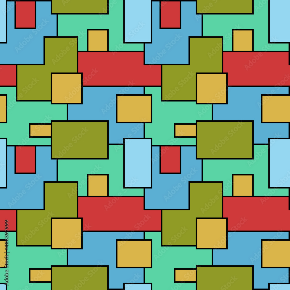 Seamless geometrical pattern with different colored rectangles.