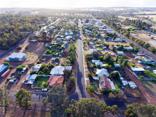 aerial view down empty street of small town in the Wheatbelt