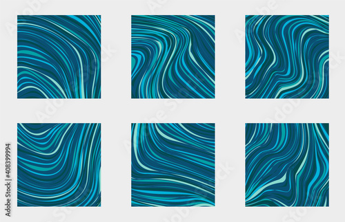 Set vector illustration marble blue texture. Splash of paint. Colorful liquid.