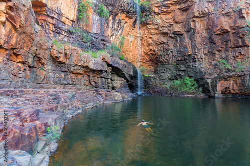 Wild swimming in the Lily Ponds Waterfall, Katherine Gorge photo