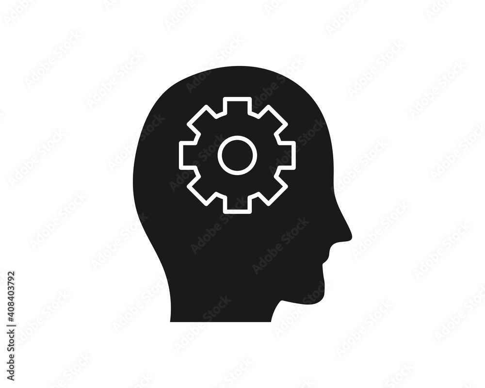 Human head silhouette with set of gears as a brain - idea and innovation concept Human head silhouette with set of gears as a brain - idea and innovation concept