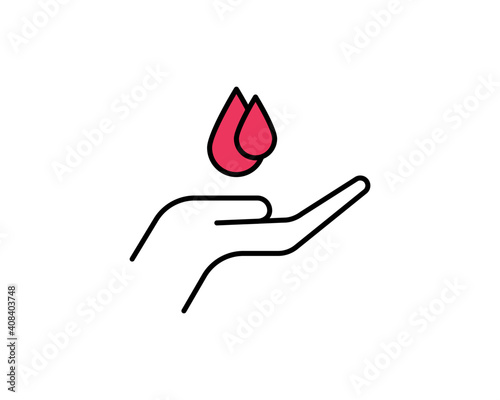 The hand holds the shape of blood on a white background illustration, Blood Donation