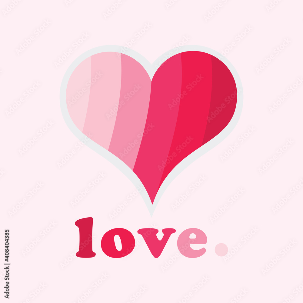 Cute conceptual pink stripy heart symbol icon and love word Valentine's Day greeting card