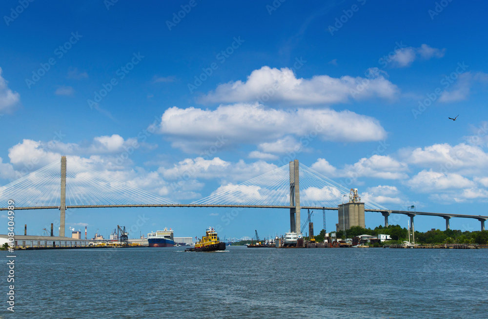 USA, Georgia, Savannah, Tamadge Bridge over Savannah River USA, Georgia, Savannah, Tamadge Bridge over Savannah River