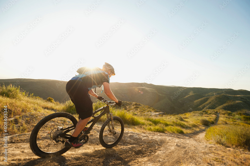 USA, California, Laguna Beach, Mountain biker riding downhill USA, California, Laguna Beach, Mountain biker riding downhill