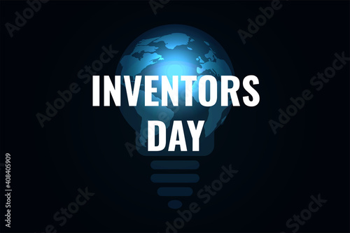 Inventors day banner, poster, flyer.  Space background with Earth planet and incandescent lamp. Vector illustration