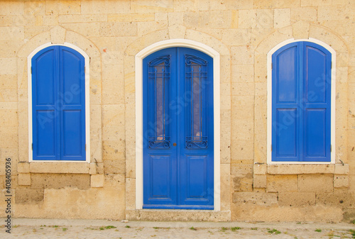 Turkey, Cesme, Alacati, facade of traditional house photo