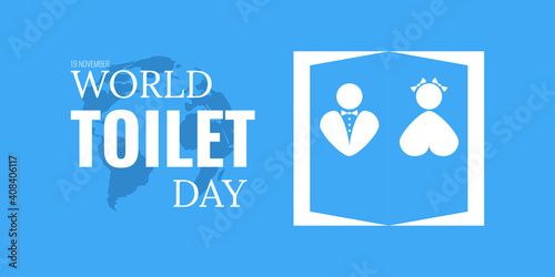 World toilet day celebrate 19 november. Greeting card, poster, banner, flyer, postcard concept design. WC door with women and men icon on blue background. Vector illustration