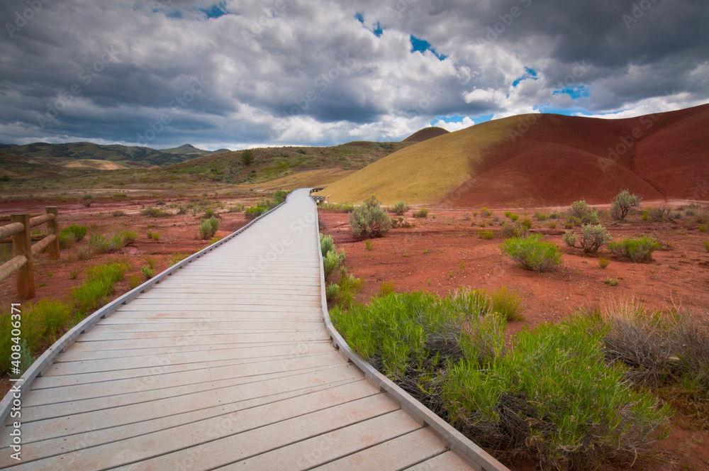 USA, Oregon, Mitchell, Pathway among Painted Hills USA, Oregon, Mitchell, Pathway among Painted Hills